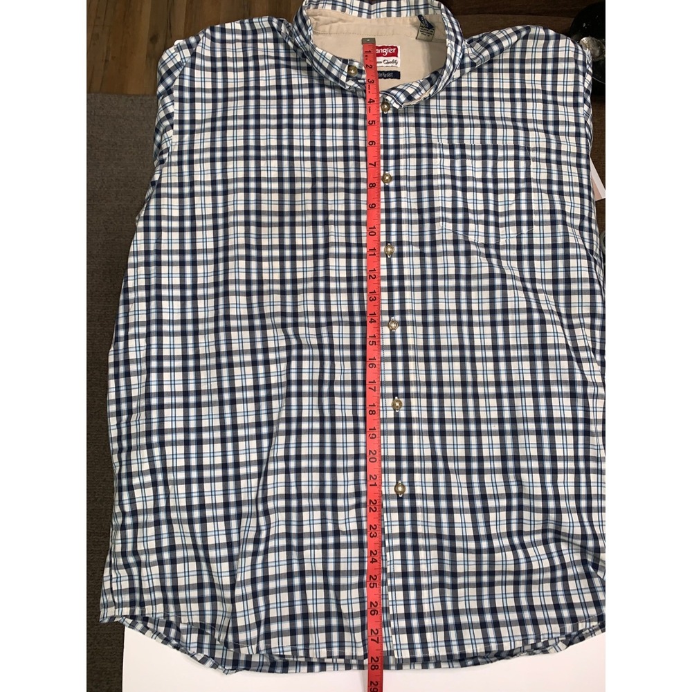 Wrangler Mens XL Short Sleeve Button Down Shirt Blue White Plaid Wrinkle Resist - Picture 10 of 11